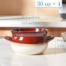 4pcs, 30 Oz Soup Bowls With Handles- Versatile Ceramic French Onion Soup Bowls Set,  Microwaveable, Oven Heated, Lead-Free, Durable, Easy To Clean - Perfect For Kitchen Dinnerware, Soup, Salad, Dessert, Rice, Noodles - Đồng - Xem 2