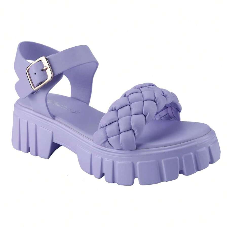 BELOVELY[High-2]Platform  Sandals For Women - Open Toe One Band Buckle Ankle Sandals Strap Block Heel Fashion Summer - 紫丁香 - 查看 1