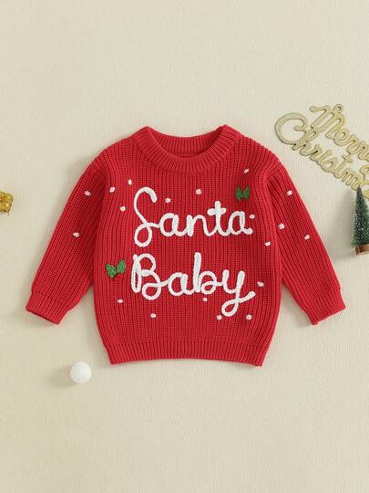 Unisex Baby Christmas Jumper - Embroidered Letter Pullover  Chunky Knit Winter Sweater 0-5Y