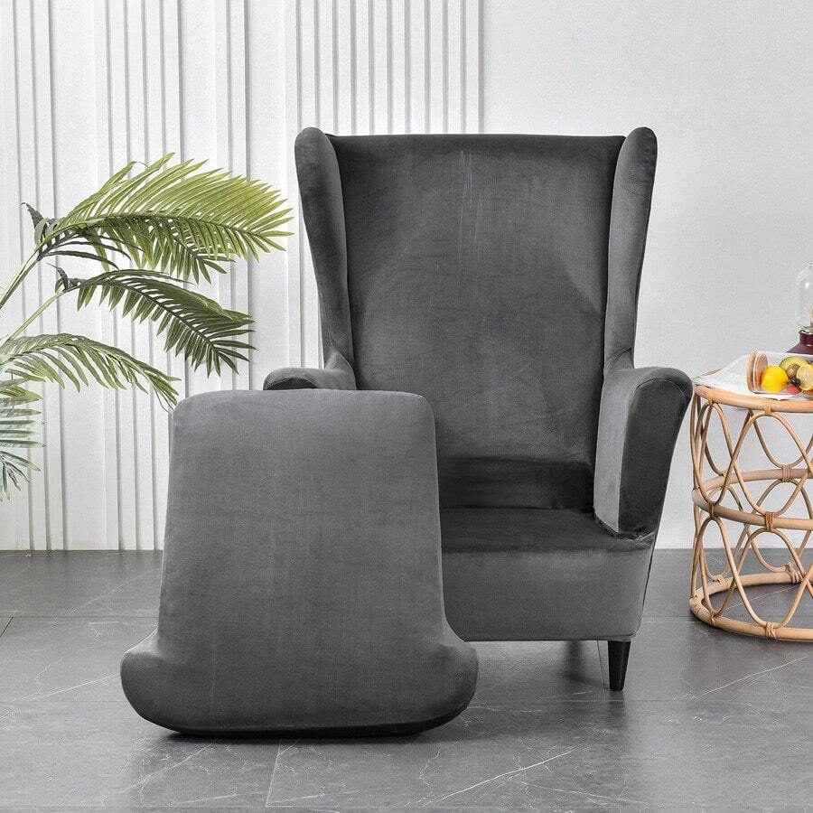 Funda de sillón orejero, funda de sillón elástica, antideslizante, para salón, dormitorio, hotel, taburete tigre, resistente a arañazos y suciedad, asiento individual, funda de sofá, americano, respaldo alto, funda de sillón tigre - Gris Oscuro - Ver 1