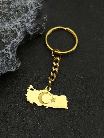 Türkei Landkarte Flagge Schlüsselanhänger für Männer Frauen aus Edelstahl in Gold- oder Silberfarbe, türkische Landesflagge mit Mond und Stern, Schlüsselhalter, Auto-Accessoires, Taschenbehang, Schulzubehör, Gothic, Y2K, Taschenzubehör, Schlüsselbänder mit ID-Halter, Auto-Accessoires, Lehrer, Freundin, Schwester Geschenkideen