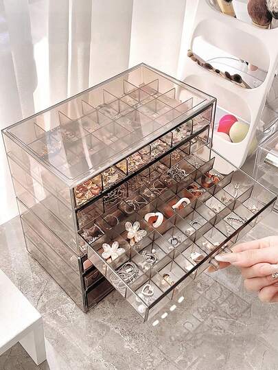 1 caixa organizadora de joias transparente de acrílico com 72 grades, ultra grande, resistente, com vários compartimentos e gaveta, suporte de armazenamento empilhável para bancada de banheiro, penteadeira ou penteadeira, armazena com anéis, colares, brincos e pequenos acessórios, ideal para organização sem esforço e acesso rápido, presente de Natal perfeito e atencioso para mulheres, adolescentes e amantes de joias, adiciona um toque decorativo à decoração da casa