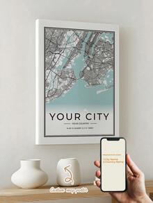 1pc Modem Style Personalized City Country Coordinates Map Gift Canvas Poster Wall Art, Custom Cover Poster For Home Decor, Canvas For Living Room Bedroom Kitchen Game Room Home Decor,  Perfect Gift And Decoration, Frameless / Inner Frame Gift - 彩色 - 查看 11