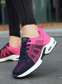 1 Paar atmungsaktive Sportschuhe für Damen mit stoßabsorbierender Polsterung, rutschfeste Flach-Top, zweifarbige Laufsohle, hochwertiges atmungsaktives Mesh-Obermaterial, geeignet für Laufen, Wandern, Fitness, Lässig Kleidung