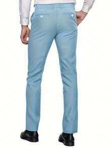 Men's 3 PiecesSuit Set, Including Jacket, Vest, And Pants - Slim Fit, Solid Color, Stretchy Material, Business/Formal Wear - Baby Blue - View 7