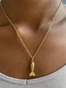 Stainless Steel Fish Pendant Necklace, Minimalist High-End Beach Ocean Style, Titanium Steel Jewelry