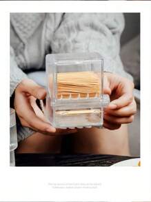 1pc Square Rotatable Toothpick Holder, Creative Toothpick Dispenser, Transparent Toothpick Container, Toothpick Storage Box, Suitable For Living Room, Dining Room, Bar, Dining Table, Toothpick Storage