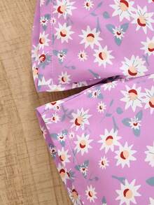 2pcs Young Girl Summer Casual Heart Print Short Sleeve T-Shirt + Shorts Set, With Heart Pattern, Suitable For Outdoor Wear, Children Valentine's Day Outfit - Purple - View 7