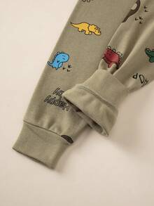 2 件套小男孩卡通恐龙全身印花睡衣套装，春秋季纯棉睡衣