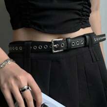 1 pieza Cinturón de mujer de unicolor, estilo punk, de piel de PU, con diseño calado, moda versátil de estilo callejero, adecuado para todas las estaciones, otoño, Halloween