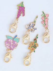 5PCS Cute Enamel Purple Rose Flower Key Ring Sweet Key Chains For Women Girls Handbag Accessories DIY Jewelry Lovers Best Friends Gifts