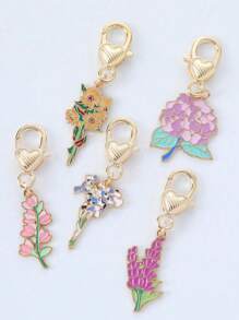 5PCS Cute Enamel Purple Rose Flower Key Ring Sweet Key Chains For Women Girls Handbag Accessories DIY Jewelry Lovers Best Friends Gifts