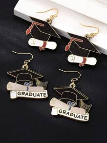 1 Pair Graduation Cap Shaped Earrings, Creative Student Scroll & Doctoral Cap Graduation Memento Gifts, Unique Design Graduation Earrings