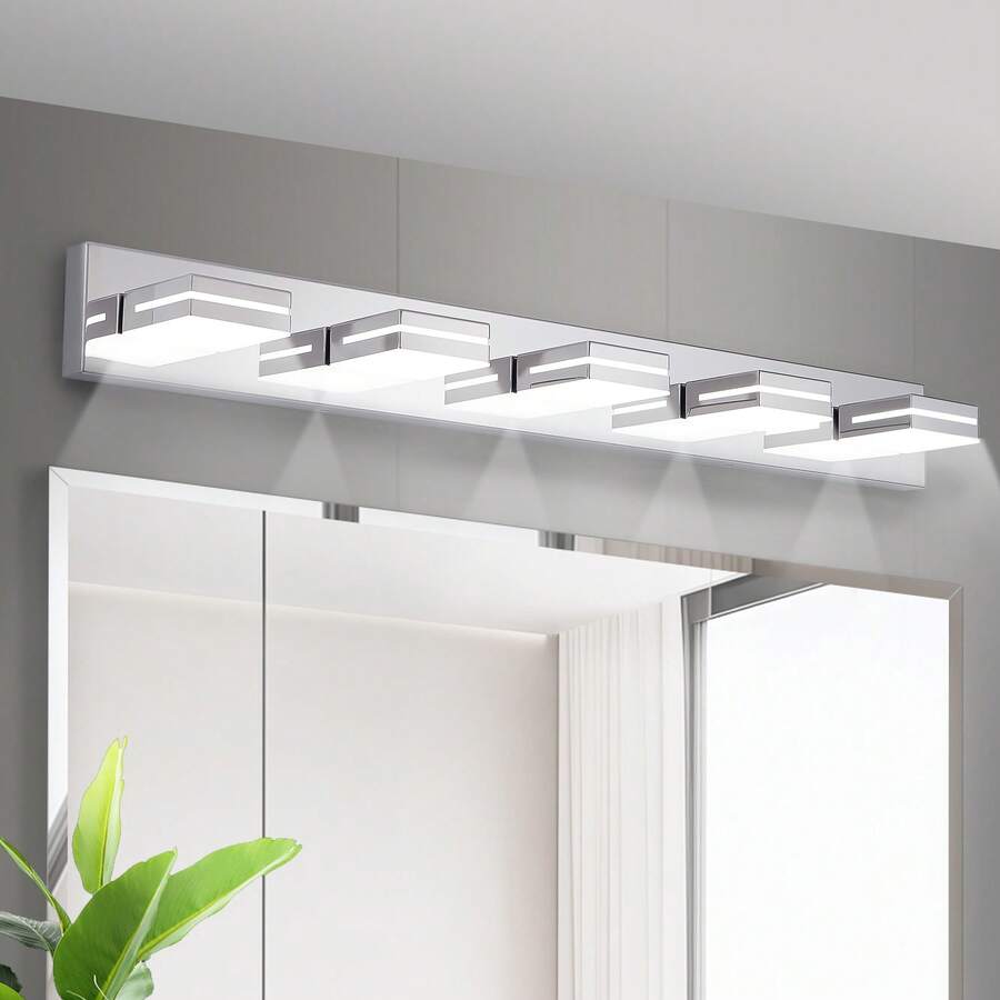 Modern Chrome LED Vanity Light, 5-Lights Wall Sconce For Bathroom And Mirror, Sleek Minimalist Design, Energy-Efficient, Easy To Install - 銀色 - 查看 1