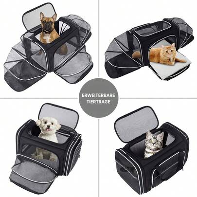 Ein-Schulter-Katzen- und Hundetasche, Haustier-Doppel-Erweiterungstasche, Transporttasche, tragbare, atmungsaktive Umhängetasche für Katzen, schwarz