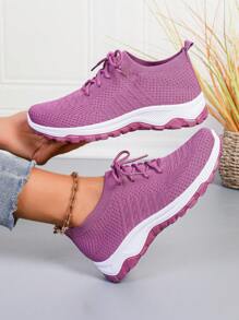 [Lila Damen Sportliche Sneaker] Rutschfeste flache Low-Top, Zweifarbige Außensohle, mit atmungsaktivem Premium-Mesh-Obermaterial, geeignet für den ganzen Tag, Laufen, Wandern, Fitnessstudio Training und Lässig