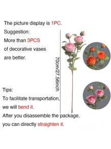 1 pièce Fleur artificielle réaliste en PU ressemblant à de la soie avec 4 fausses roses roses et blanches - Décoration de maison de style ferme moderne pour mariage, Pâques, fournitures de fête de printemps - Décoration de chambre, salon, jardin et mur de style vintage pour l'automne