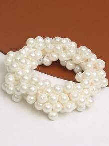 1/2pcs Faux Pearl Hair Ring Bracelet Dual Purpose Hair Tie For Women, Elegant Faux Pearl Hair Ring For Girls, Bracelet Dual Purpose Headstring, Hair Tie Accessories, Dongdaemun Hair Accessories, Headpiece Faux Pearl Hair Ring Solid Color Luxurious Elegant Romantic Sweet PS (Polystyrene) Hair Tie Hair Accessory Ponytail Holders Hair Elastics Hair Rubber Bands Scrunchies Hair Rope Elastic Hair Tie