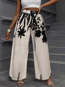 Plus Size Women Loose Floral Print Wide Leg Pants, Casual And Comfortable