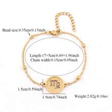 1pc Simple Classic Round Hollow Zodiac Golden Stainless Steel Bead Chain Bracelet For Women