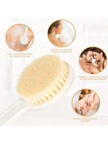 1pc Long Handle Soft Bristle Body Brush - Ergonomic Shower Scrubber For Exfoliating, Massaging And Back Cleaning, Exfoliation Massage Tool To Improve Blood Circulation And Fat Burning - White Plastic Design Unisex - Bathroom Accessories Body Brush | Neutral Color Bath Brush (Color & Pattern Randomly Sent)