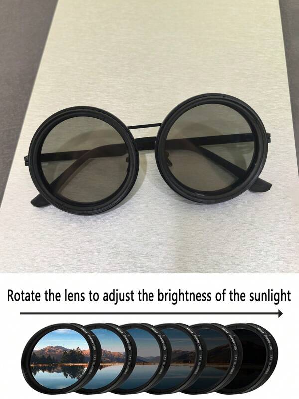 1pc Steampunk Style Fashion Glasses, Round Fashion Glasses For Men , Polarized Glasses, Rotating Lenses Can Adjust The Brightness Of Sunlight, Suitable For Summer Sunshade, Beach Vacation, Outdoor Sports, Party, Self-Driving, Fishing, Cycling, Shopping And Taking Photos Accessories For Summer Beach Vacation,Outdoor,Travel