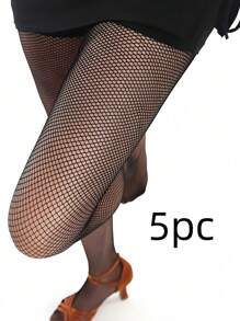 Para rajstop z siateczki do tańca latynoskiego w kolorze karmelowym z kroczem, skarpetki do tańca odporne na zużycie, siateczka w kształcie ryby