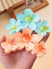 3 件套花朵发夹女士优雅发爪大抓夹渐变色发抓夹发饰发爪爪夹发夹发夹发夹发夹发夹，海滩配饰秋冬度假装女士