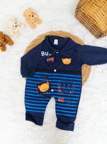 Kit 3 Macacão Infantil Ursinho Menino bebê  0- 03 meses Vira Pé (Burrinho)