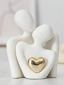 1 pieza Escultura de corazón de resina, decoración del hogar moderna, adorno para estantería/mesa/mesita de noche, regalo de aniversario - Blanco - Ver 4