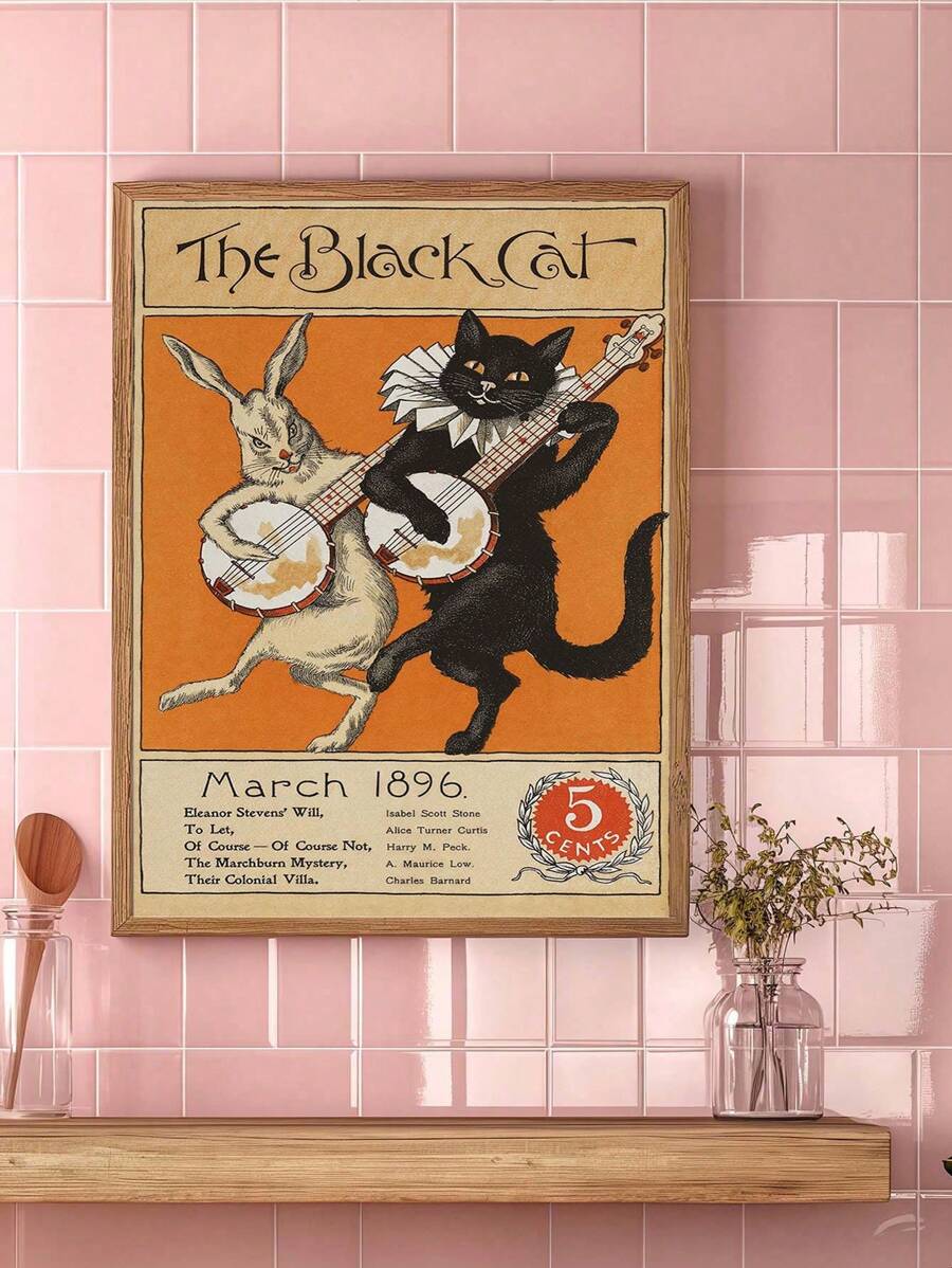 1pc Music Wall Decor, Black Cat Wall Decor Prints, Concert Poster, Funny Cat Poster, Vintage Music Wall Art, Fashion Wall Decor For Living Room, Bedroom, Dorm, Apartment, Dining Room, Kitchen And Other Modern Home Decor, Unframed