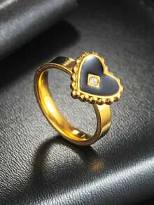 1pc Vintage Yin Yang Heart Shape Ring, New Design Stainless Steel Couple Rings - Multicolor - View 14