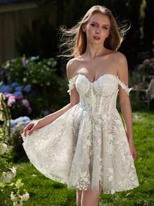 Smart Sweetheart A Line Short Wedding Dresses 2025 Summer Mini Ivory Bride Beach Boho Bridal Gown - Beige - View 4