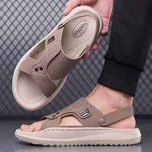 Men's Fashionable Casual Sandals With Modular Spliced Breathable Upper Design, Lightweight Shock-Absorbing Non-Slip Outsole, Outdoor Quick Dry Dual-Use Summer Men Slides - Grey - View 3