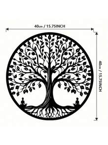 15.75 Inch Circular Elegant Tree Of Life Metal Wall Art, Intricate Black Metal Decor With Nature Patterns, Ideal For Home, Office, Outdoor Use, Perfect Housewarming & Birthday Gift, Suitable For Modern Home Decoration