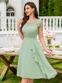 MIUSOL Floral Lace Corset With Ruffle Hem Cocktail Dress - Mint Green - View 5