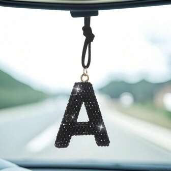 1pc Diamond Inlaid Letter Car Pendant Interior Decor, Women Rhinestone Rearview Mirror Hanging Charm