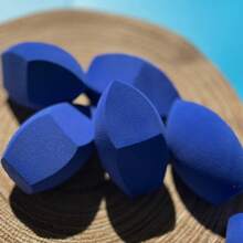 1 pezzo Spugnetta per trucco a tripla sfrangiatura di colore blu navy, maxi spugnetta, in materiale assorbente, senza lattice, si espande a contatto con l'acqua, per un'applicazione rapida, morbida e delicata sulla pelle, adatta per fondotinta, riutilizzabile, alta densità ed elasticità, non deformabile, strumento preferito per il trucco