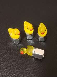 4 piezas de tapas luminosas para válvula de neumáticos con diseño de patito amarillo, adecuadas para autos, motos y bicicletas con función luminosa