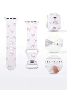 Suitable For Girls To Wear Pink Bow Printed Watch Replacement Strap, Compatible With Apple, Suitable For Apple Watch Ultra/SE/8/7/6/5/4/3/2/1/S10,38/40/41/42/44/45/49mm