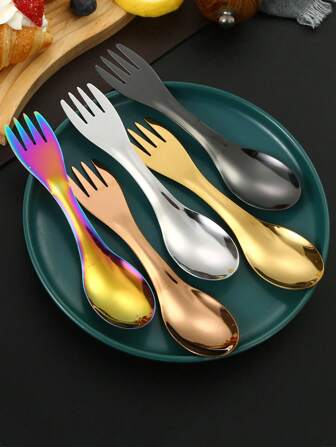 1 st. campingredskap i rostfritt stål 2-i-1 med sked och gaffel