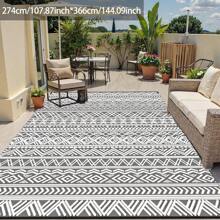 Outdoor Rug,Patio Rug,Reversible Portable Outdoor Plastic Straw Rug,Camping Rugs For Outside RV,Large Waterproof Area Rugs For Patio,Deck,Picnic,Porch,Balcony(6'x 9',White&Gray)