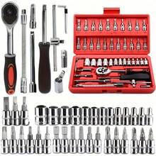 46 Piece Car Repair Tool Set: Ratchet Torque Wrench, Wrench, Screwdriver, Socket Set Combination - Perfect For Car Repair And Sliding Tool Set - Nhiều màu - Xem 1