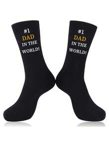 1 Pair "I Love Daddy's Socks" - Cute Gift For Dad, Funny Anniversary Present, Creative Valentine's Day/Birthday Gift, Unisex Novelty Socks, Ideal For Autumn - Multicolor - View 1