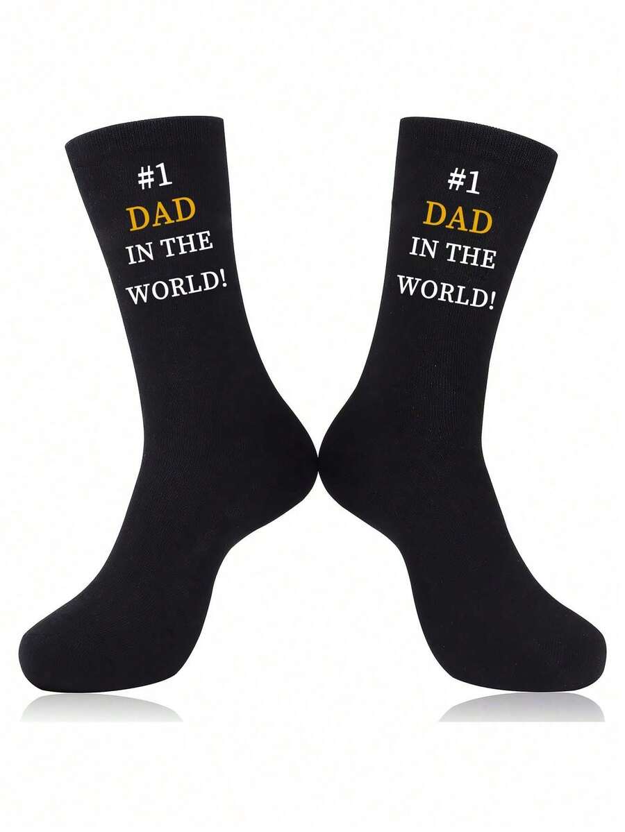 1 Pair "I Love Daddy's Socks" - Cute Gift For Dad, Funny Anniversary Present, Creative Valentine's Day/Birthday Gift, Unisex Novelty Socks, Ideal For Autumn - Multicolor - View 1