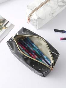 1pc Marble Pattern Pencil Case, PU Pencil Bag Waterproof Stationery Storage Bag, Suitable For Household Daily Necessities Storage, Essential School Supplies For Students, Teacher Rewards,Back To School,School Supplies,Pencil Pouch,School Bag - Multicolor - View 4