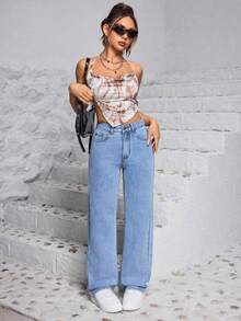 eans de Pierna Ancha y Cintura Media para Mujer - Estilo Retro Americano Adelgazante, Denim Azul Claro con Bolsillos Diagonales, Ajuste Recto Casual para Todas las Estaciones - azul real - Ver 3