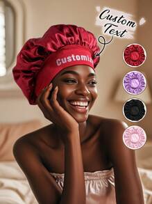 1pc Custom Name Silk Bonnet For Sleeping Women, Customized Name Satin Bonnet, Personalized Hair Bonnet With Name