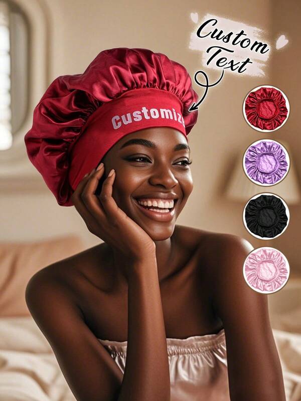 1pc Custom Name Silk Bonnet For Sleeping Women, Customized Name Satin Bonnet, Personalized Hair Bonnet With Name