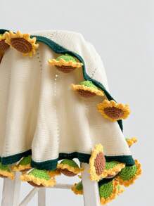1pc Rose & Sunflower Bouquet Shawl, Handmade Crochet Office Nap Blanket Scarf, Gift For Friends
